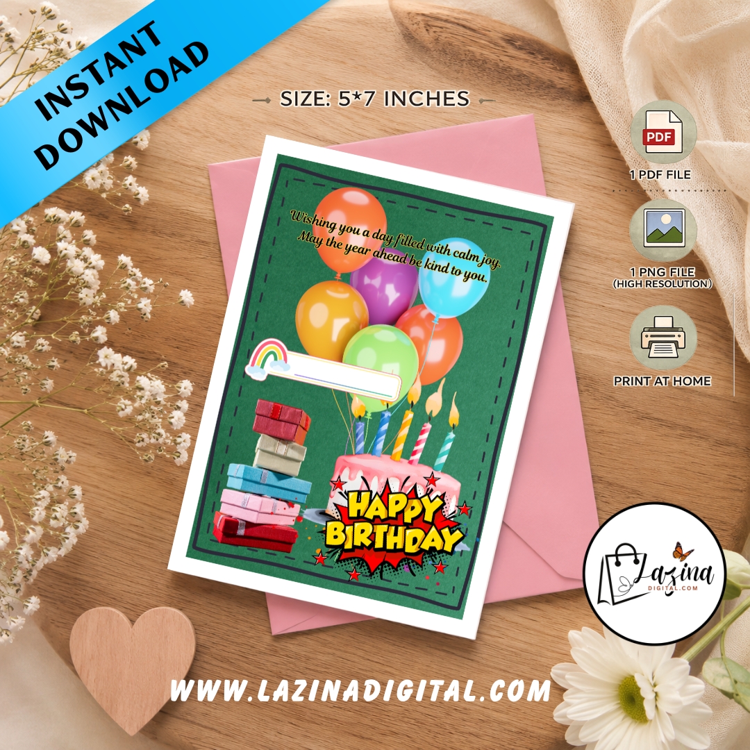 Warm Wishes Birthday Card | Emerald Green Printable Greeting Card | Digital Download - Image 2