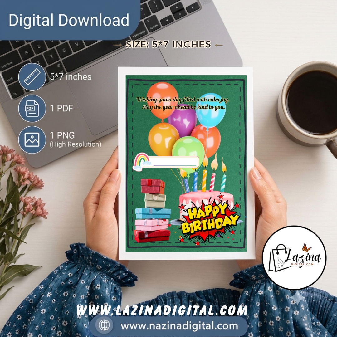 Warm Wishes Birthday Card | Emerald Green Printable Greeting Card | Digital Download - Image 3