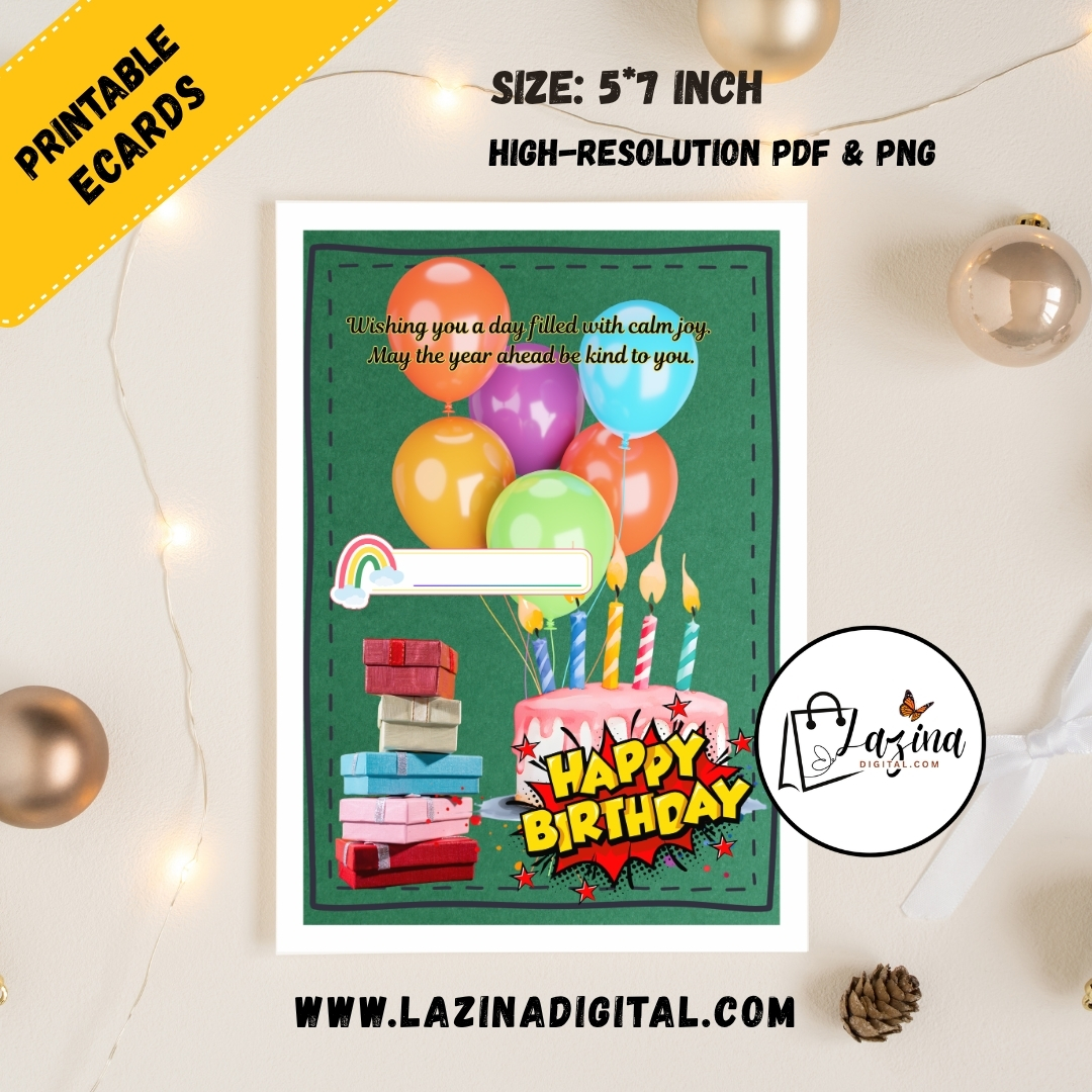 Warm Wishes Birthday Card | Emerald Green Printable Greeting Card | Digital Download - Image 5